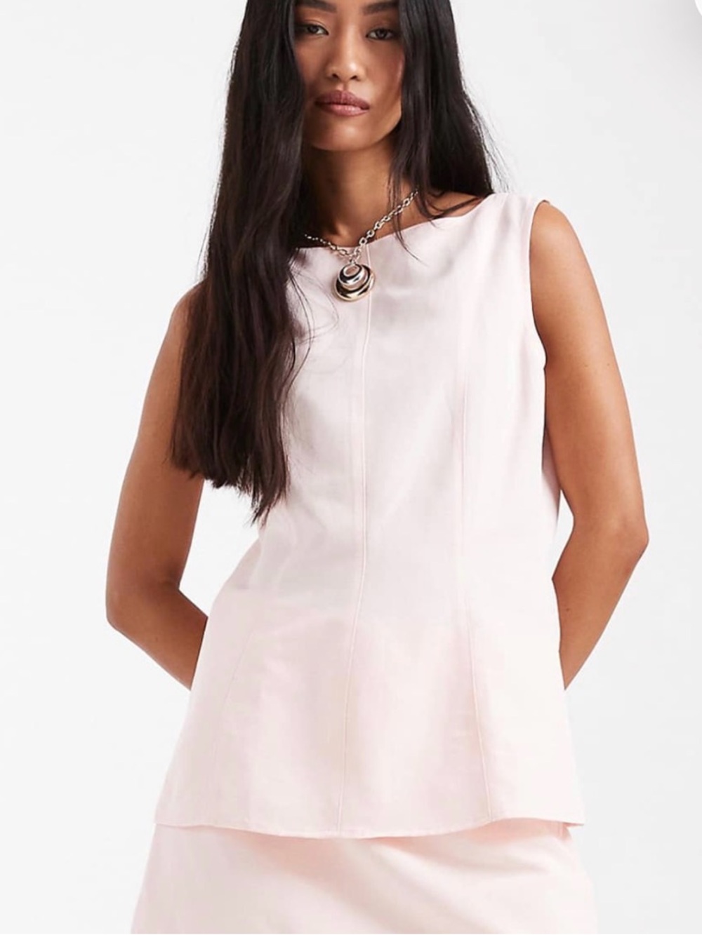 ASOS DESIGN linen look longline top in pink